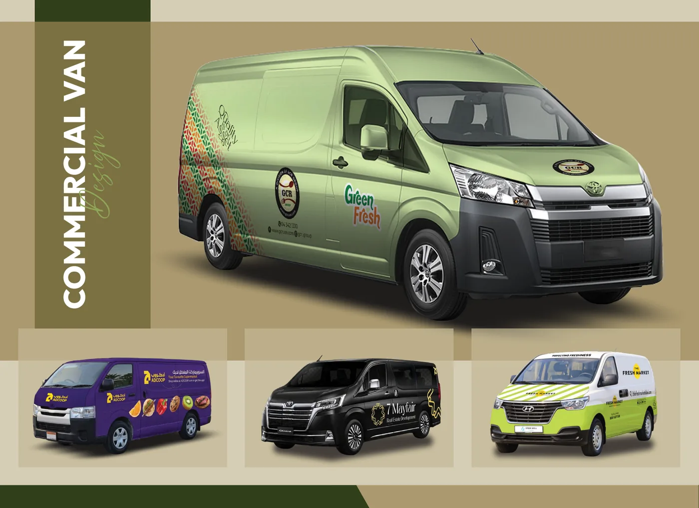 Commercial van fleet branding portfolio by Green Graphic Dubai