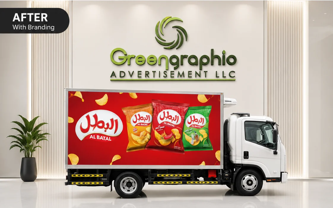 Al Batal truck after branding by Green Graphic Dubai